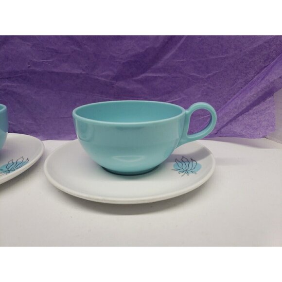 MCM Brookpark Melmac Fantasy Line Joan Luntz 2 Cups & 2 Saucers Turquoise Teal - Picture 2 of 5